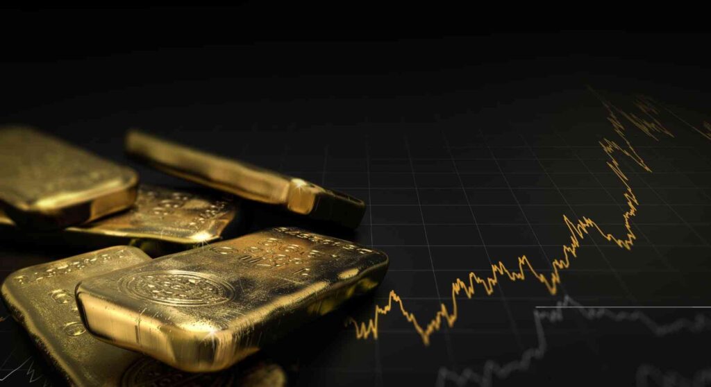 gold affiliate program gold bars and line chart going up